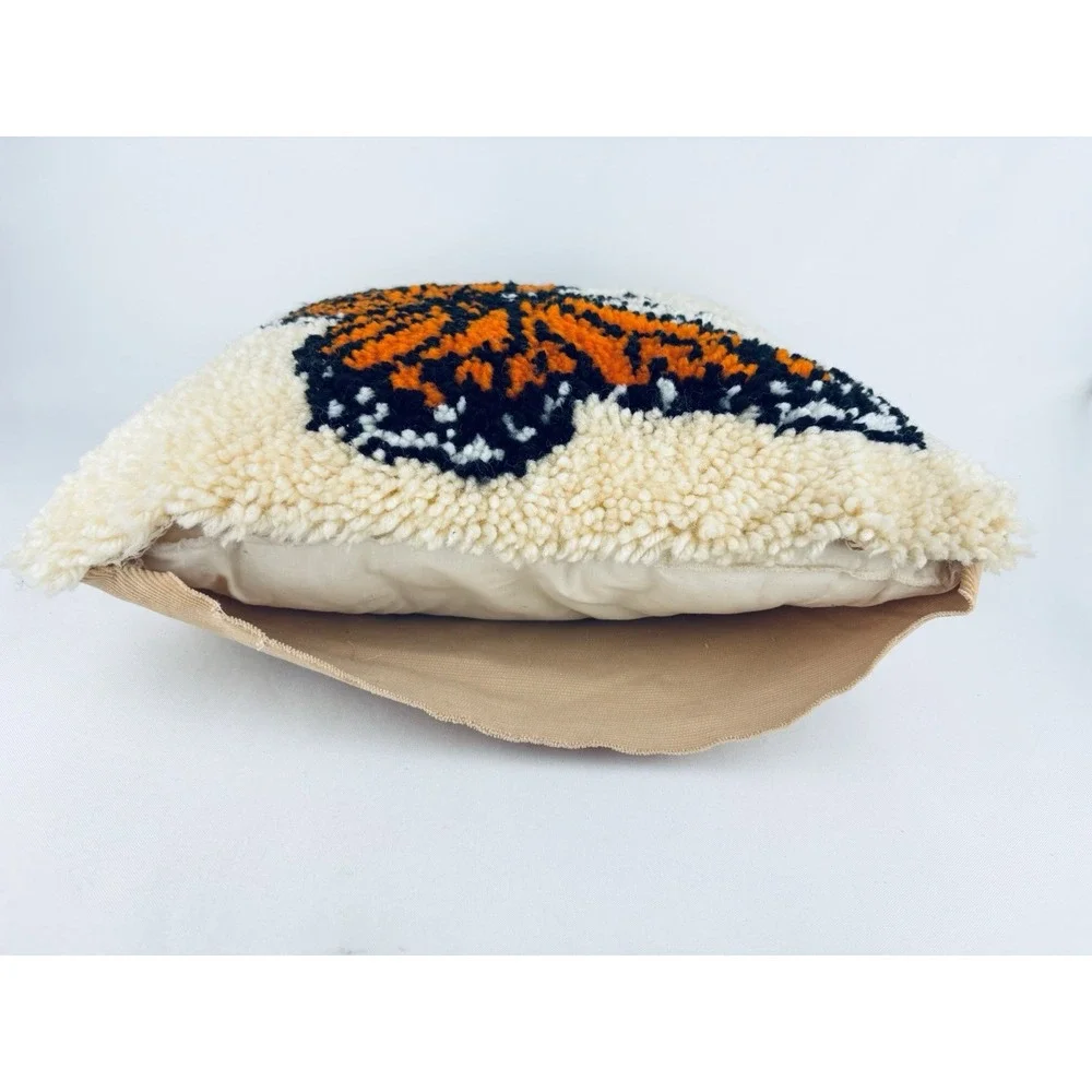 Vintage Monarch Butterfly Spring Latch Hook Yarn Pillow Cover  Retro Funky